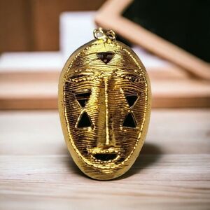 Vintage Rare African Mask  Pendant Brooch Gold Tone  Smithsonian Institution